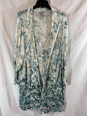 Catherines Women’s 5X Blue & White Knit Long Floral Shrug